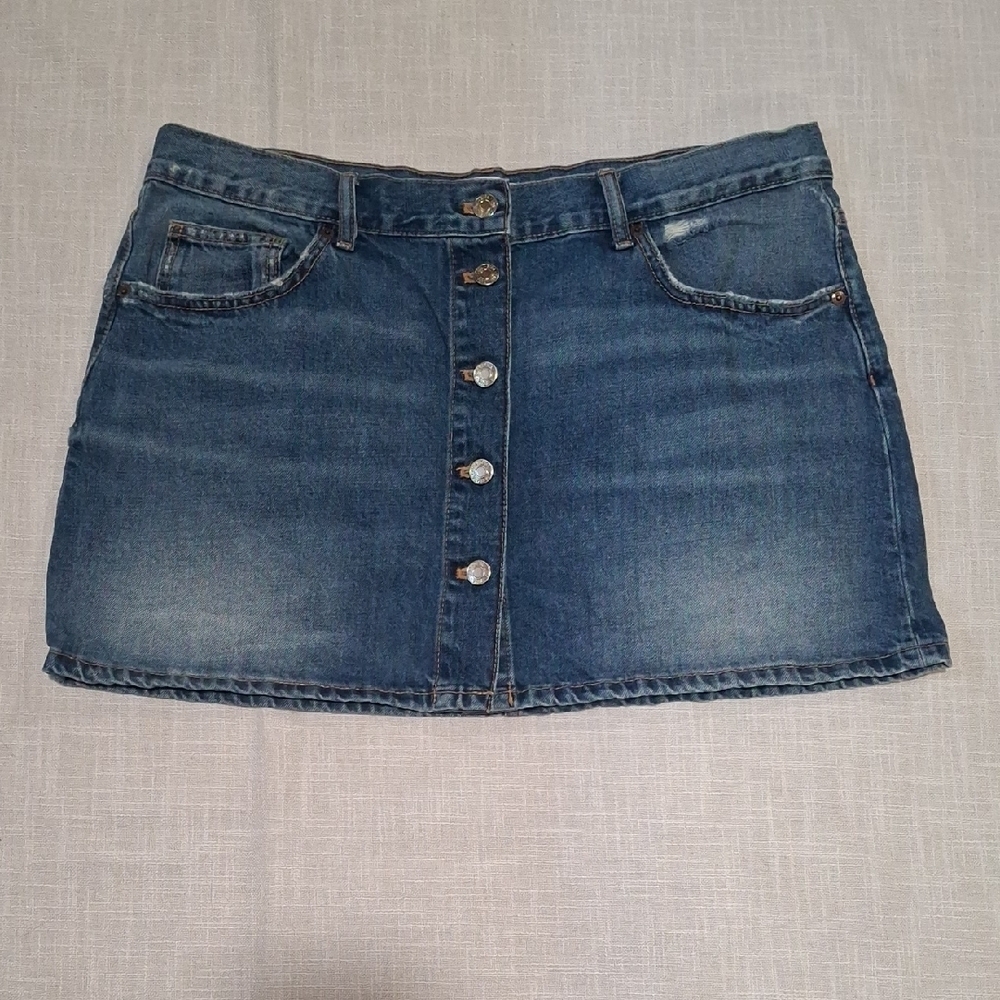 Zara Blue Button-Front Denim Mini Skirt